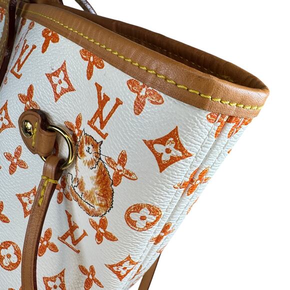 Louis Vuitton Catogram Neverfull Bag Ivory MM Grace Coddington Cat LV RARE tote - Picture 12 of 16